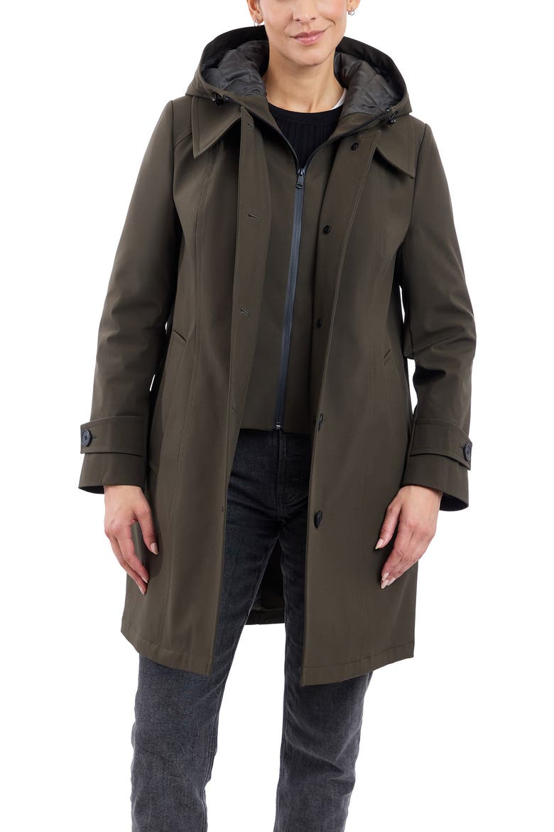 Water Resistant Bonded Raincoat with Bib Detail, Alternate, color, OLIVE