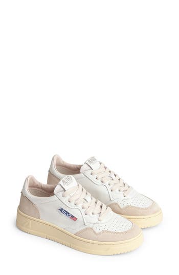 Autry Medalist Low Leather And Suede White And Powder Sneakers In Multi
