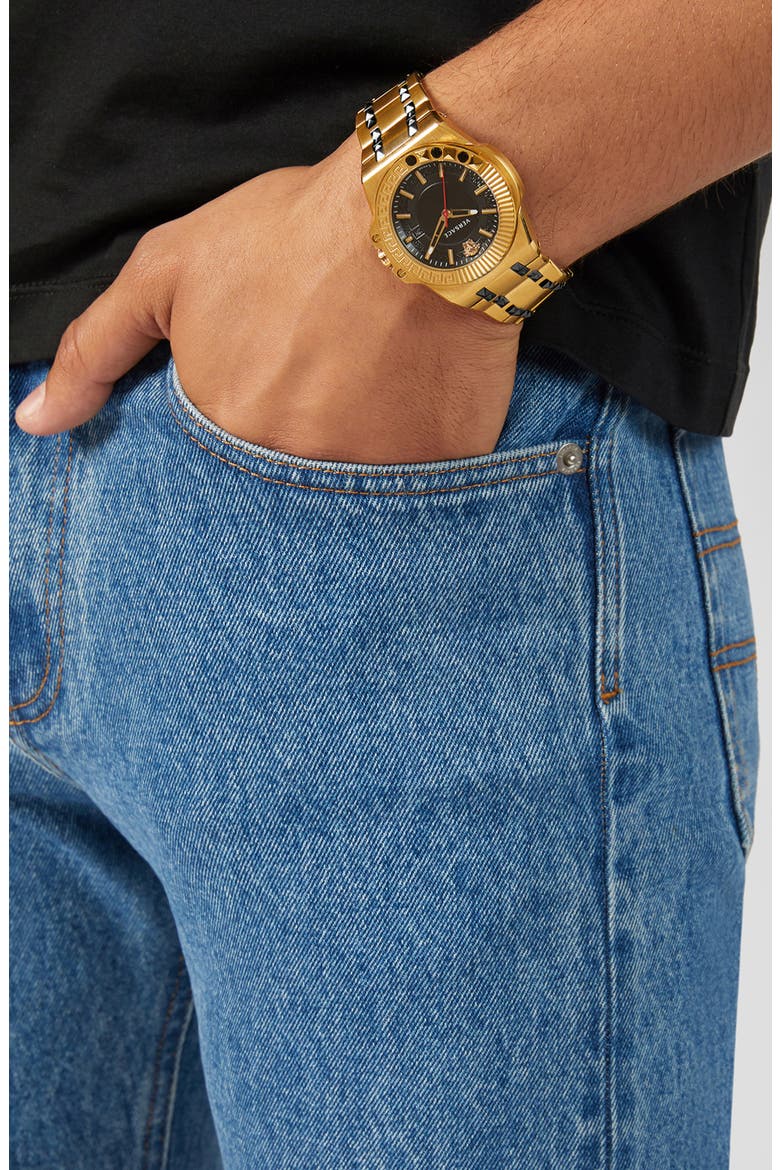 Chain Reaction Bracelet Watch, 45mm, Alternate, color, GOLD/ BLACK/ GOLD