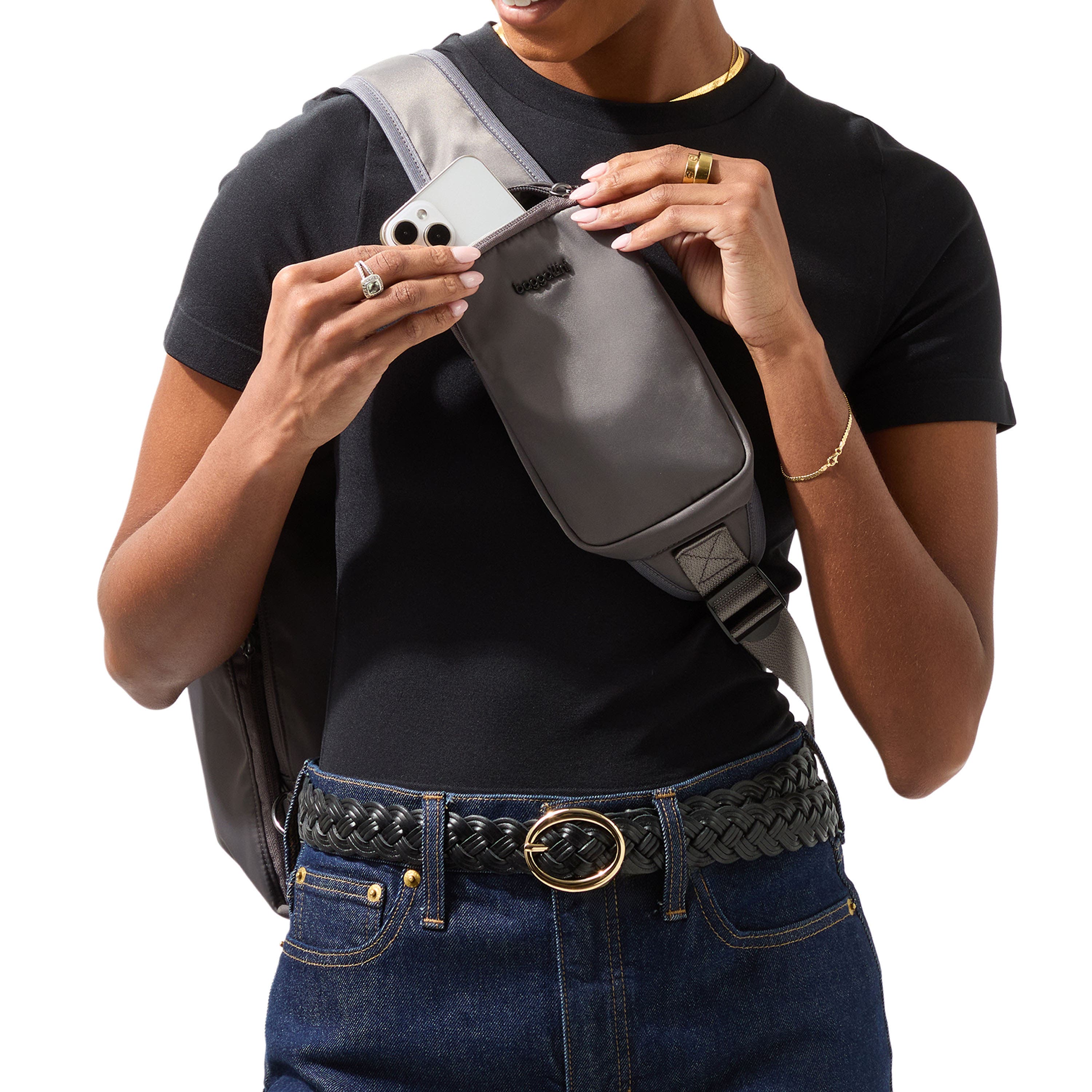 BAGGALLINI Central Park Large Sling, Alternate, color, Smoke Twill