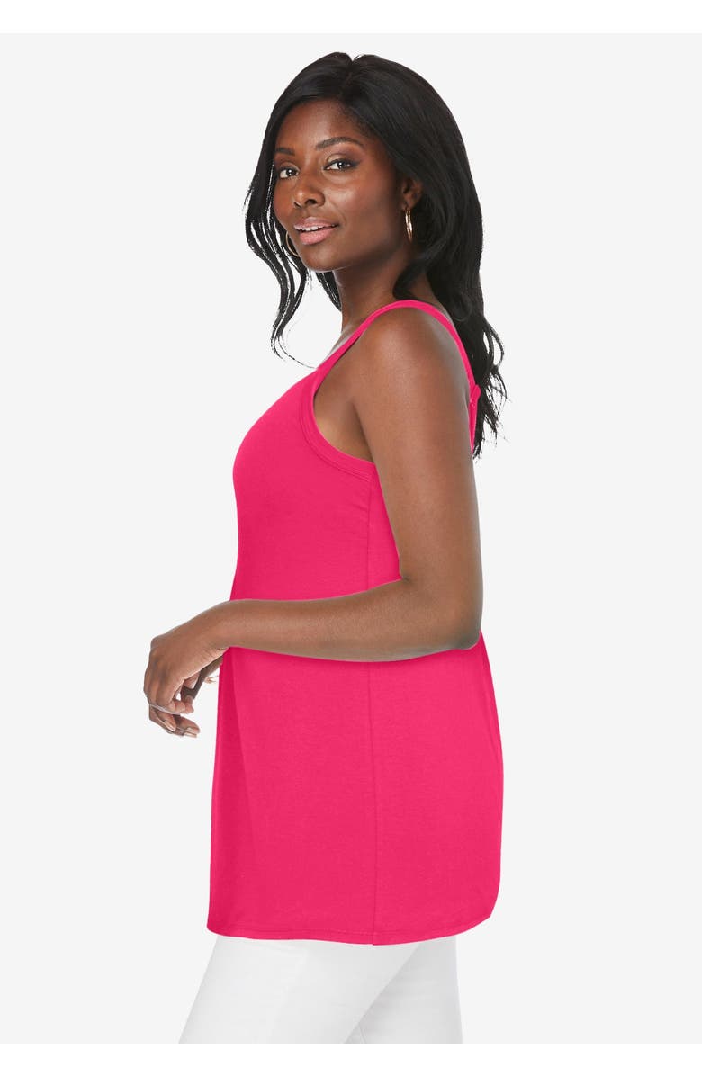 Jessica London Stretch Cotton Shirred Tank, Alternate, color, Black