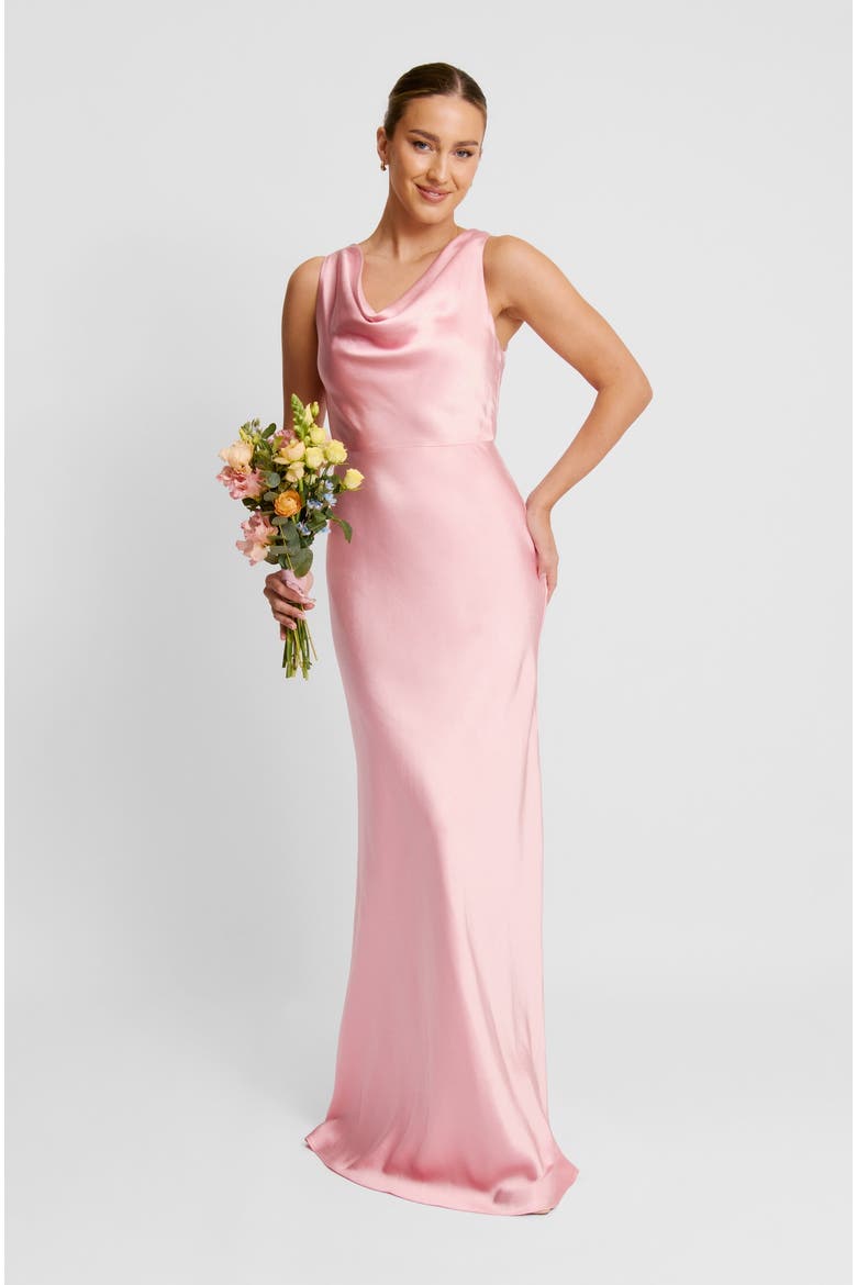 Cowl Front Satin Bridesmaid Dress, Alternate, color, Rose Pink