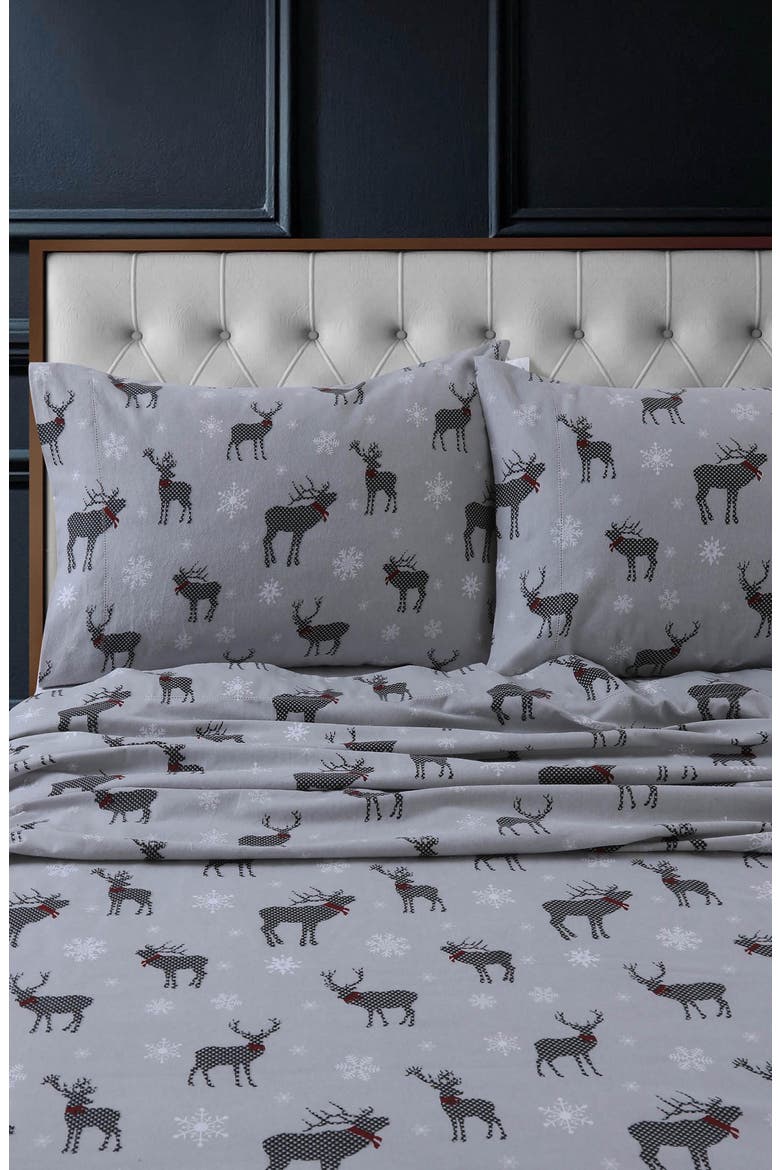 Checkered Buck Cotton Flannel Sheet Set, Main, color, GREY