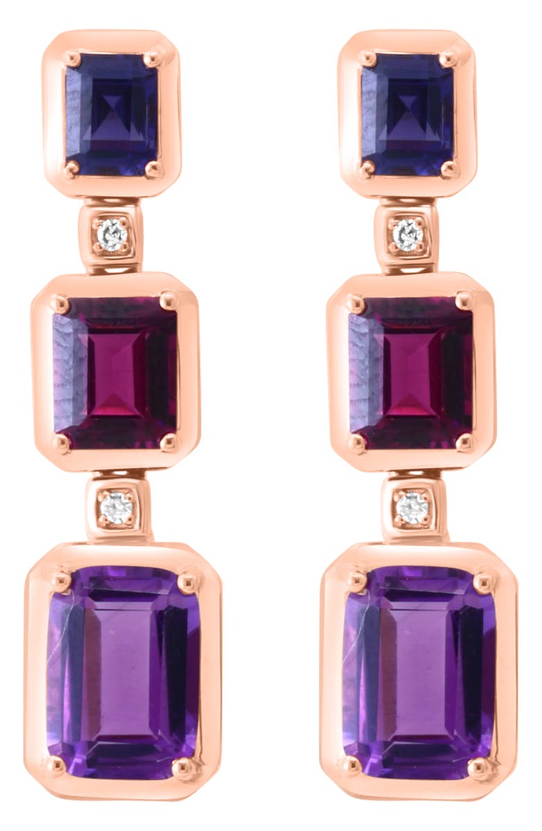 EFFY 14K Rose Gold Diamond & Gemstone Link Drop Earrings, Main, color, 