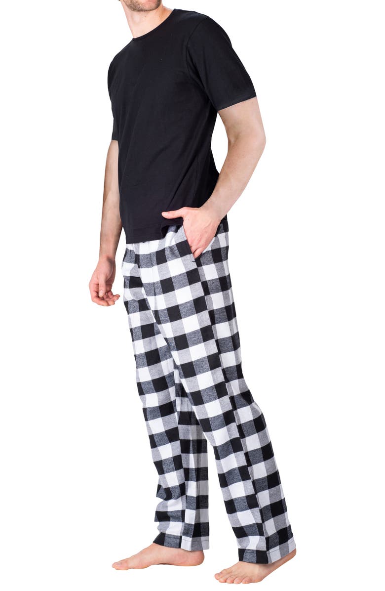 SLEEPHERO Knit Brushed Grid Flannel Pajamas, Alternate, color, Black And White Check