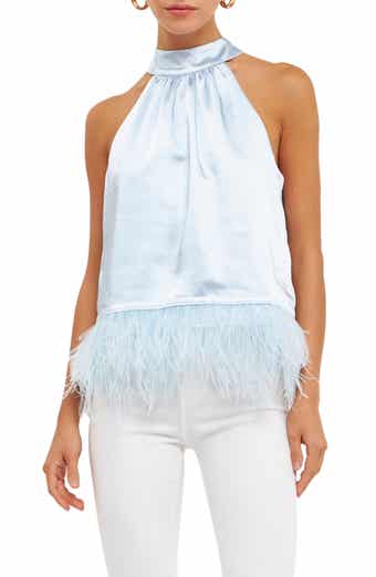 Endless Rose Feather Trim Satin Halter Top
