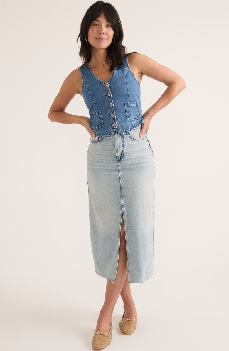 Marine Layer Fawn Denim Midi Skirt, Alternate, color, Medium Wash