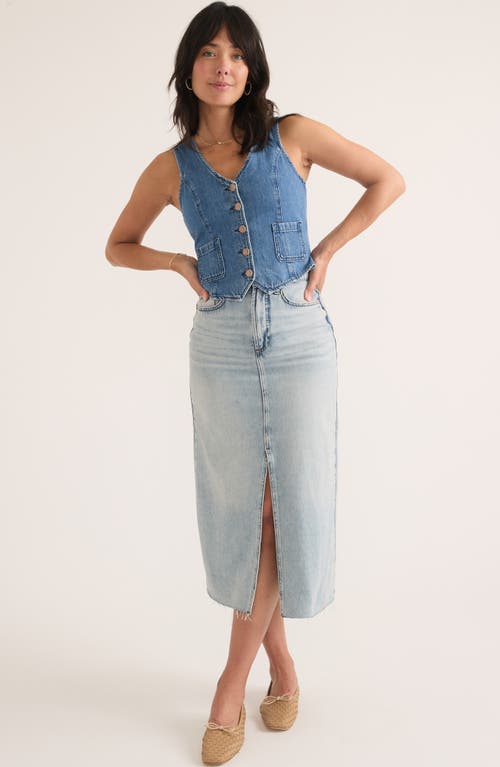 Marine Layer Fawn Denim Midi Skirt In Medium Wash