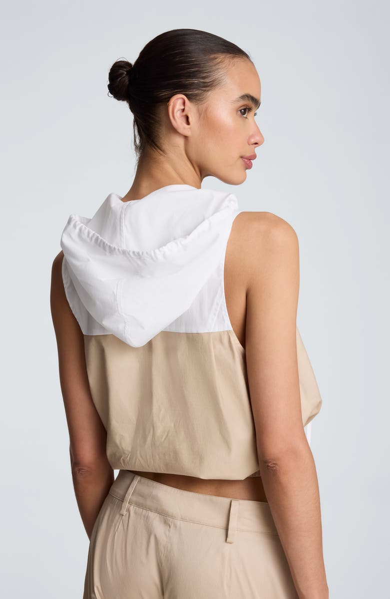 Kenneth Cole Hooded Sleeveless Stretch Cotton Top, Alternate, color, Farro/ Pure White