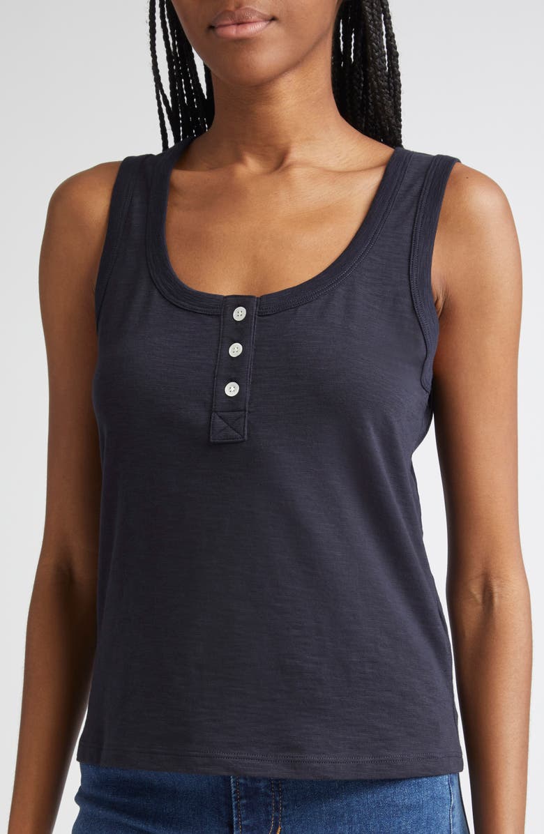 Veronica Beard Harrison Cotton Henley Tank, Alternate, color, Navy