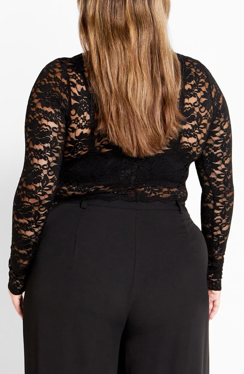 City Chic Arlette Sheer Lace Crop Top, Alternate, color, Black