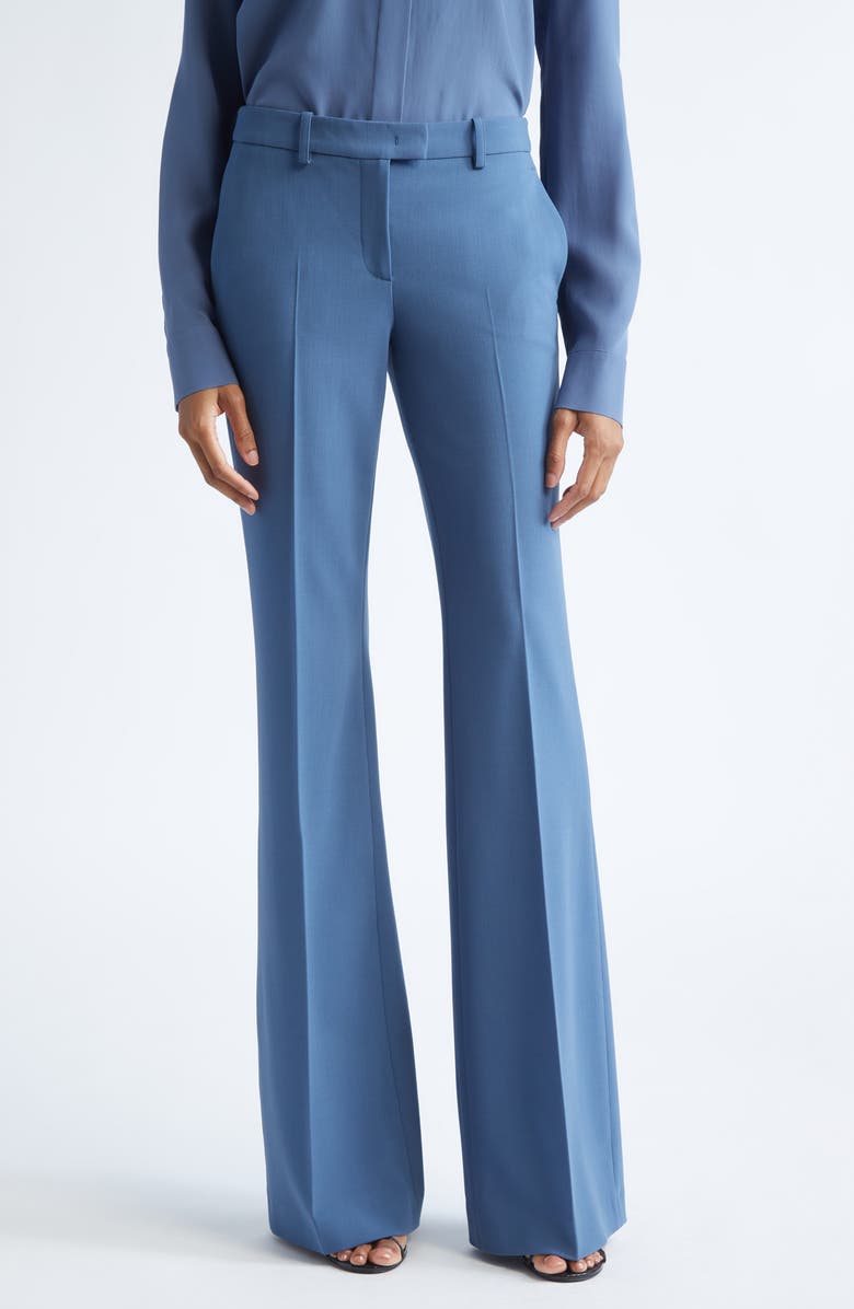 Michael Kors Collection Haylee Stretch Virgin Wool Flare Trousers, Main, color, Celedon