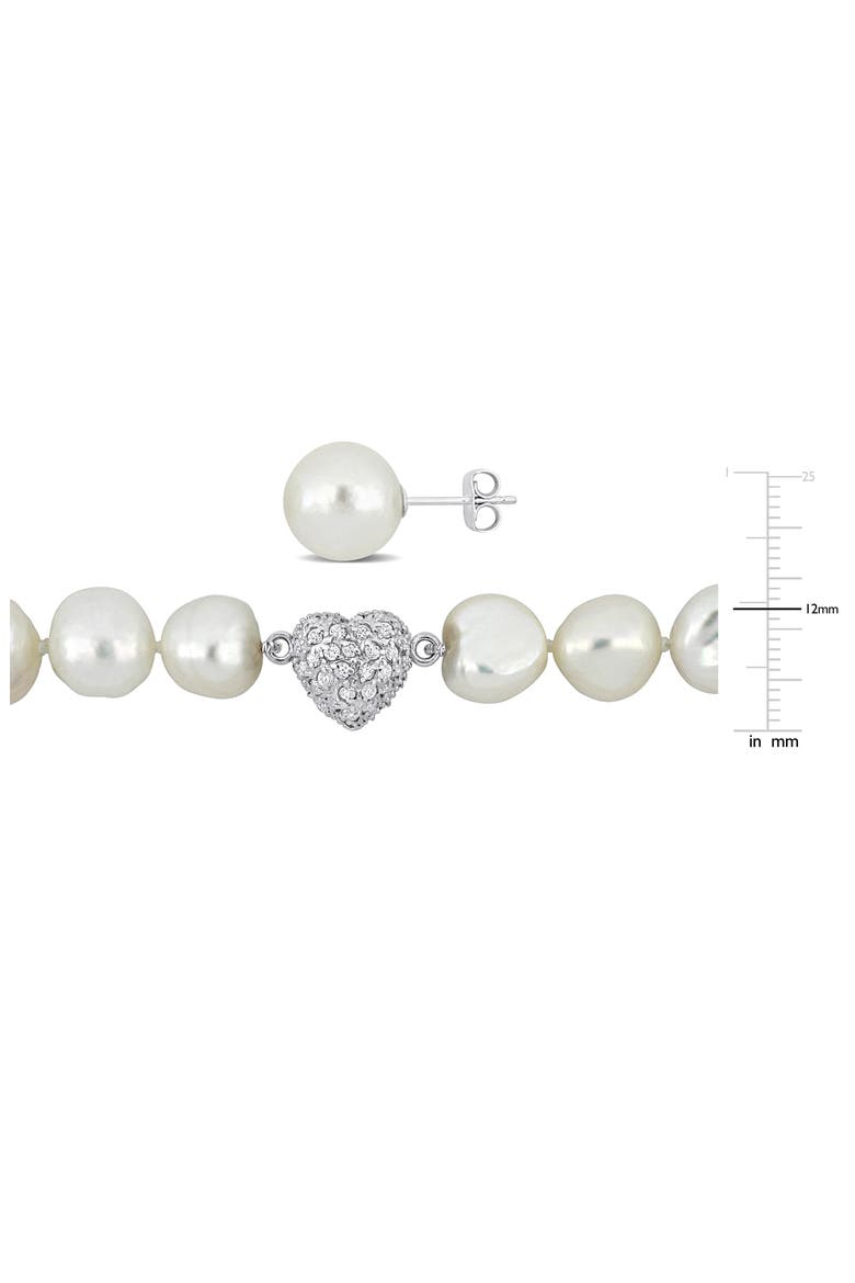 Cubic Zirconia & Cultured Pearl Necklace & Stud Earrings Set, Alternate, color, OFF WHITE
