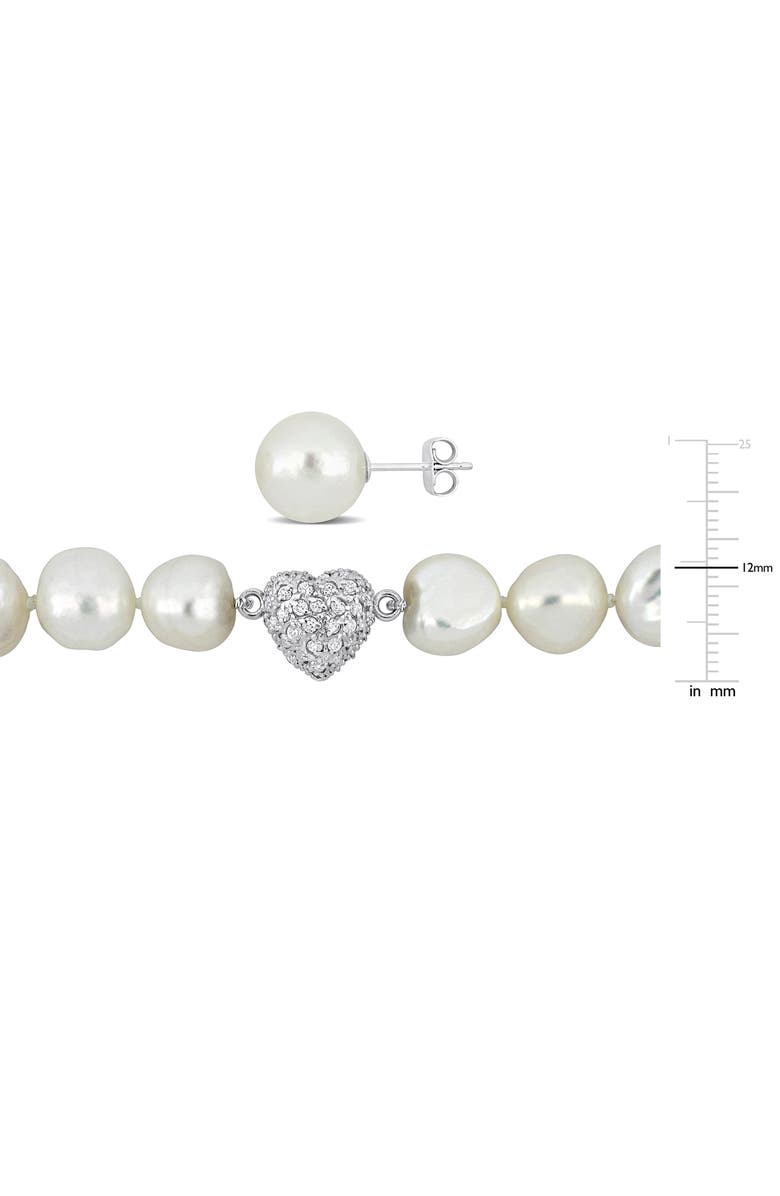 DELMAR Cubic Zirconia & Cultured Pearl Necklace & Stud Earrings Set, Alternate, color, Off White