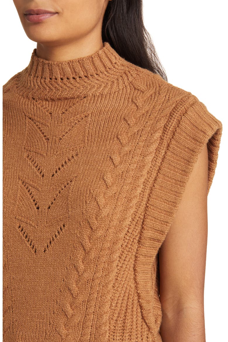 Cable Stitch Mock Neck Sweater Vest, Alternate, color, NUTMEG