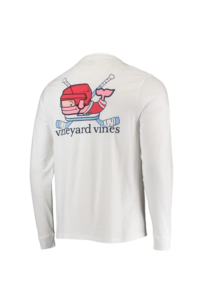 Men's Vineyard Vines White Detroit Red Wings Hockey Helmet Pocket Long Sleeve T-Shirt, Alternate, color, White