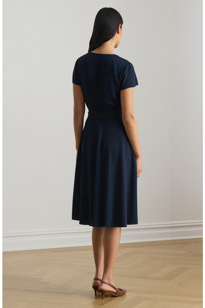 Flutter Sleeve Belted Georgette Dress, Alternate, color, LAUREN NAVY BLUE