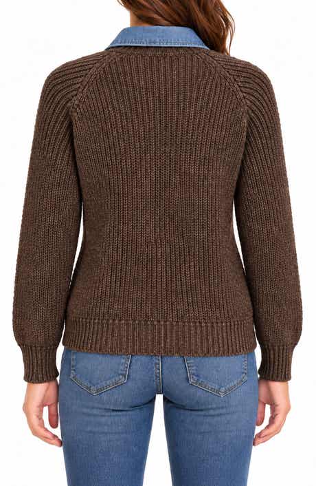 Chunky Two-Fer V-Neck Sweater
