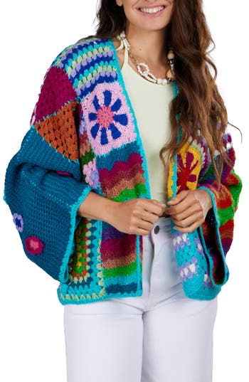 Saachi Mixed Pattern Crocheted Cardigan In Multi