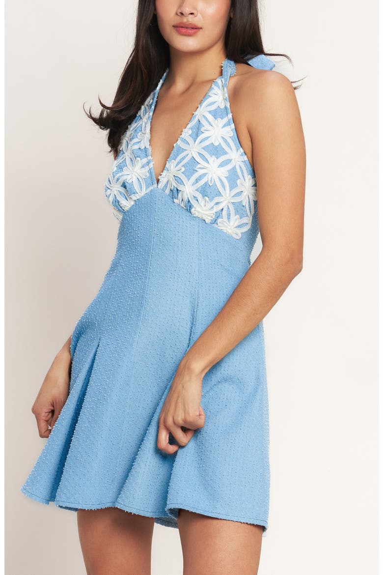 Textured Halter Minidress, Alternate, color, LIGHT INDIGO