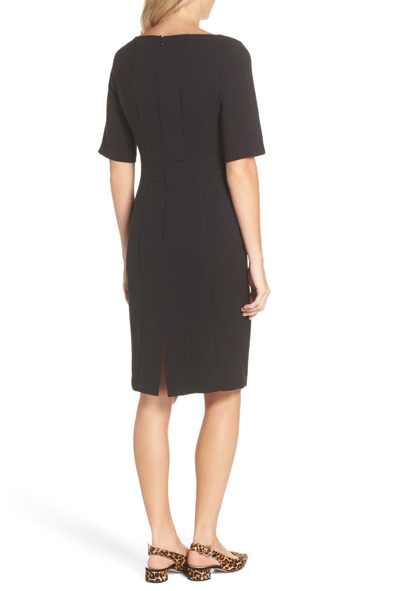 Bateau Neck Crepe Sheath Dress, Alternate, color, BLACK