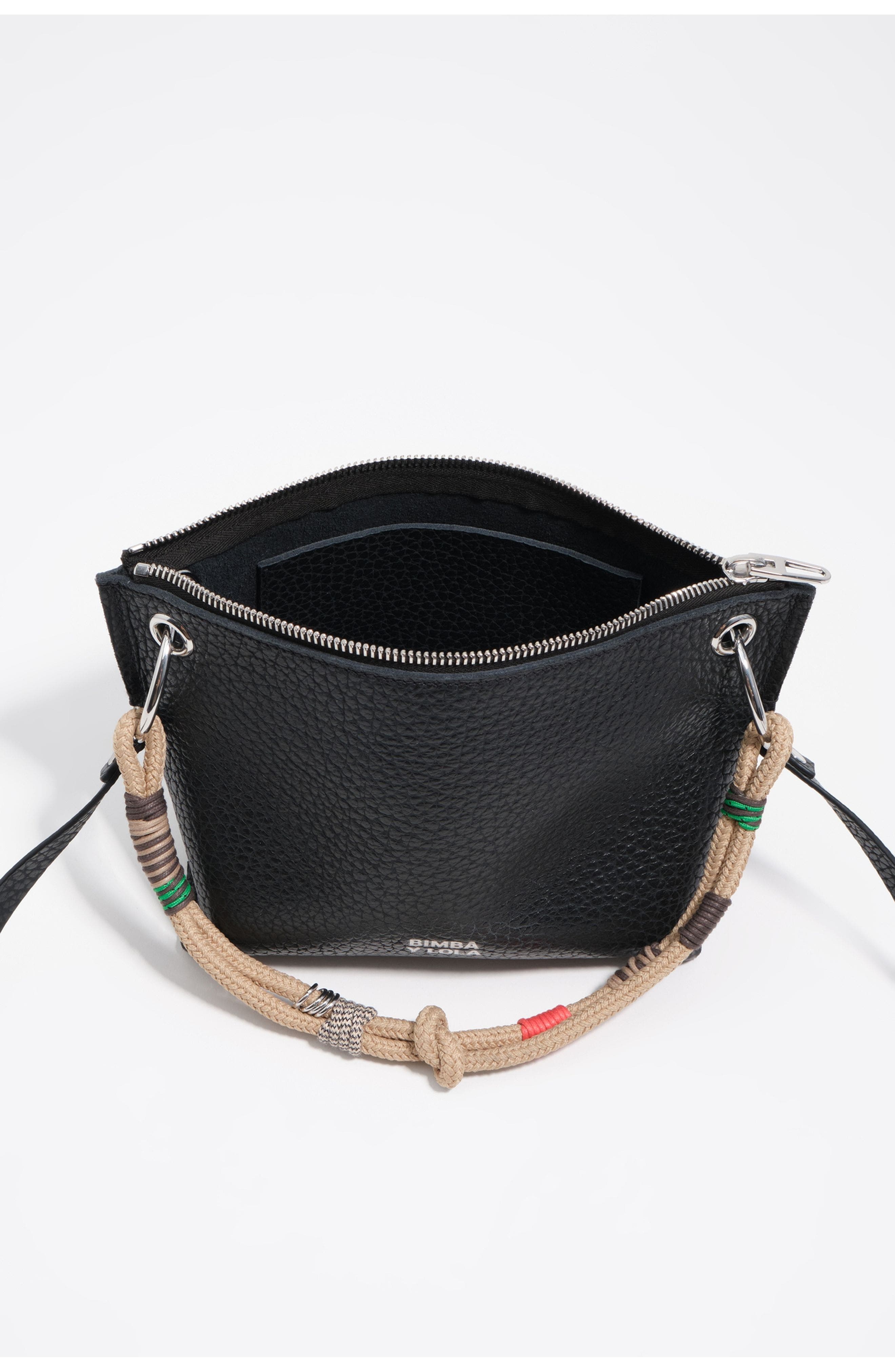 Bimba y Lola Medium Leather Trapezium Bag SS26, Alternate, color, Black