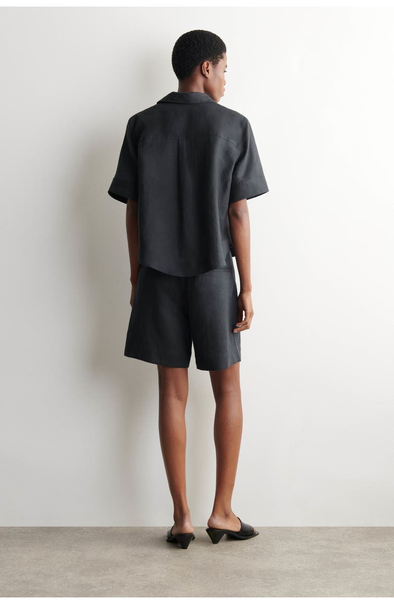 COS Oversized Short-Sleeved Linen Shirt, Alternate, color, Washed Black