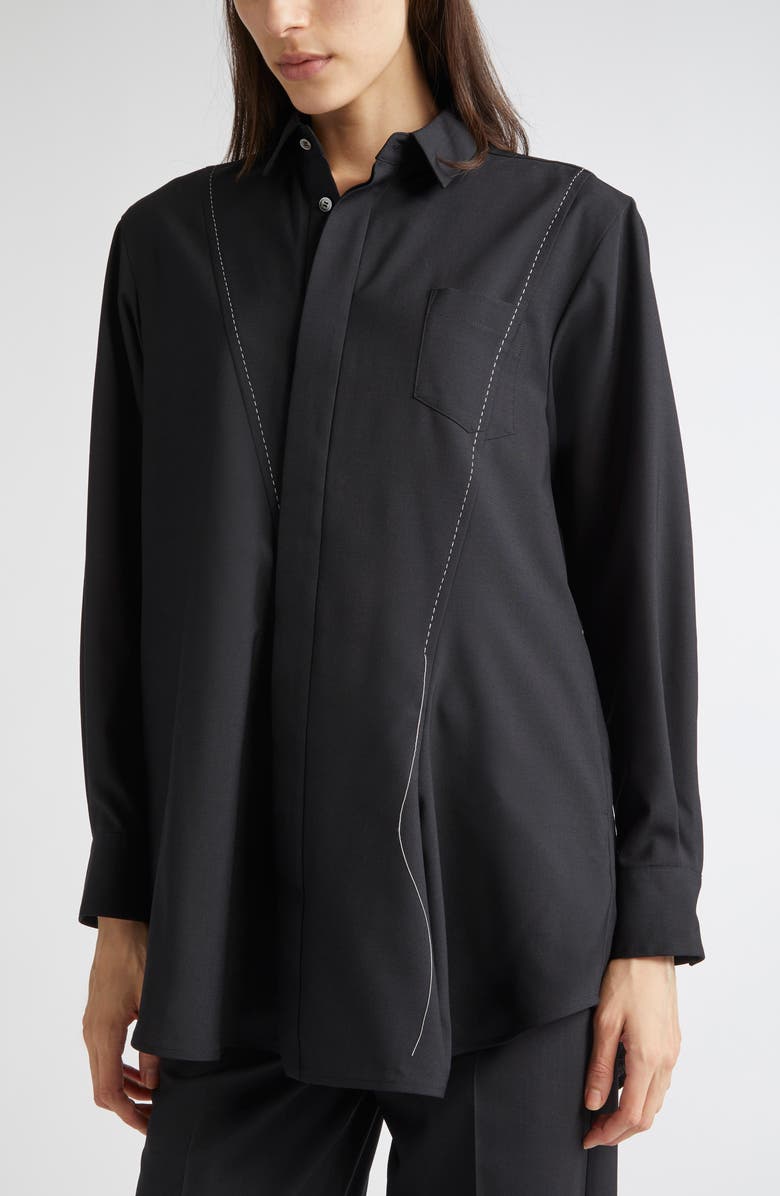 Sacai Suiting Fabric Button-Up Shirt, Alternate, color, Black