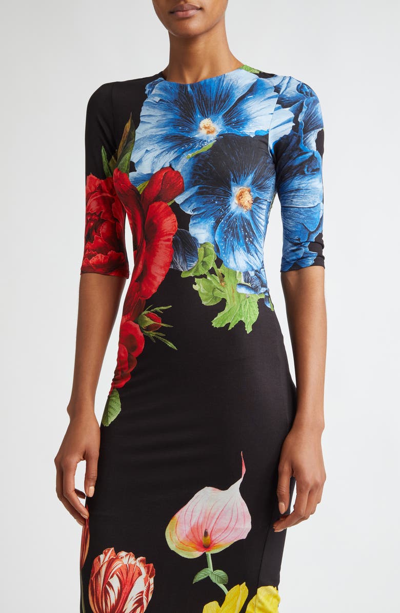 Alice + Olivia Delora Floral Midi Dress, Alternate, color, 