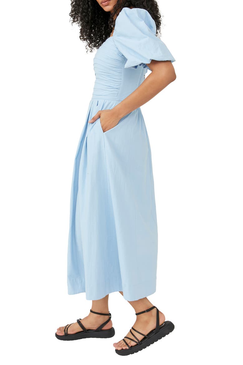 free-est Ain't She a Beaut Puff Sleeve Ruched Dress, Alternate, color, HOT SPRING