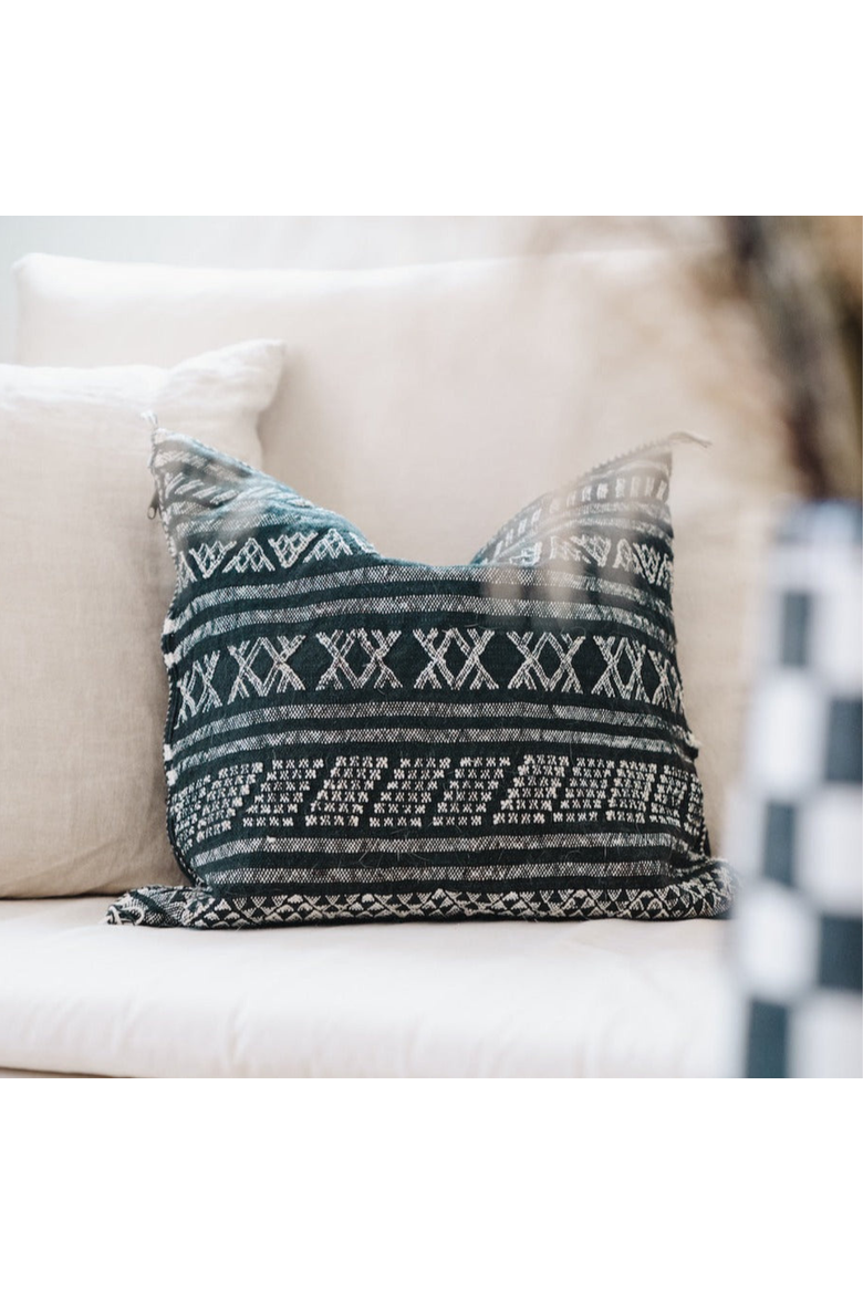 Desert Stripe Embroidered Cactus Silk Pillow - Black, Alternate, color, Black