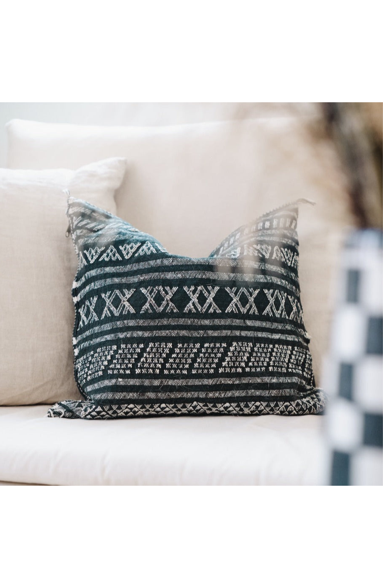 Apartment F Desert Stripe Embroidered Cactus Silk Pillow - Black, Alternate, color, Black