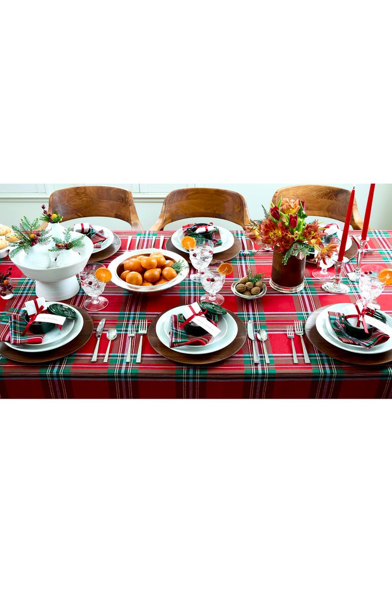 Solino Home Linen Dinner Napkins - Madras Holiday Plaid, 20" x 20" Inch, Alternate, color, Red