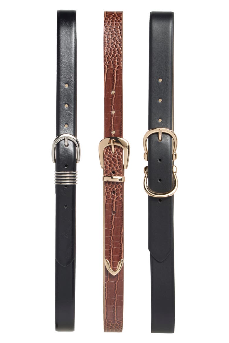 3-for-1 Assorted Faux Leather Belts, Main, color, CHOCOLATE
