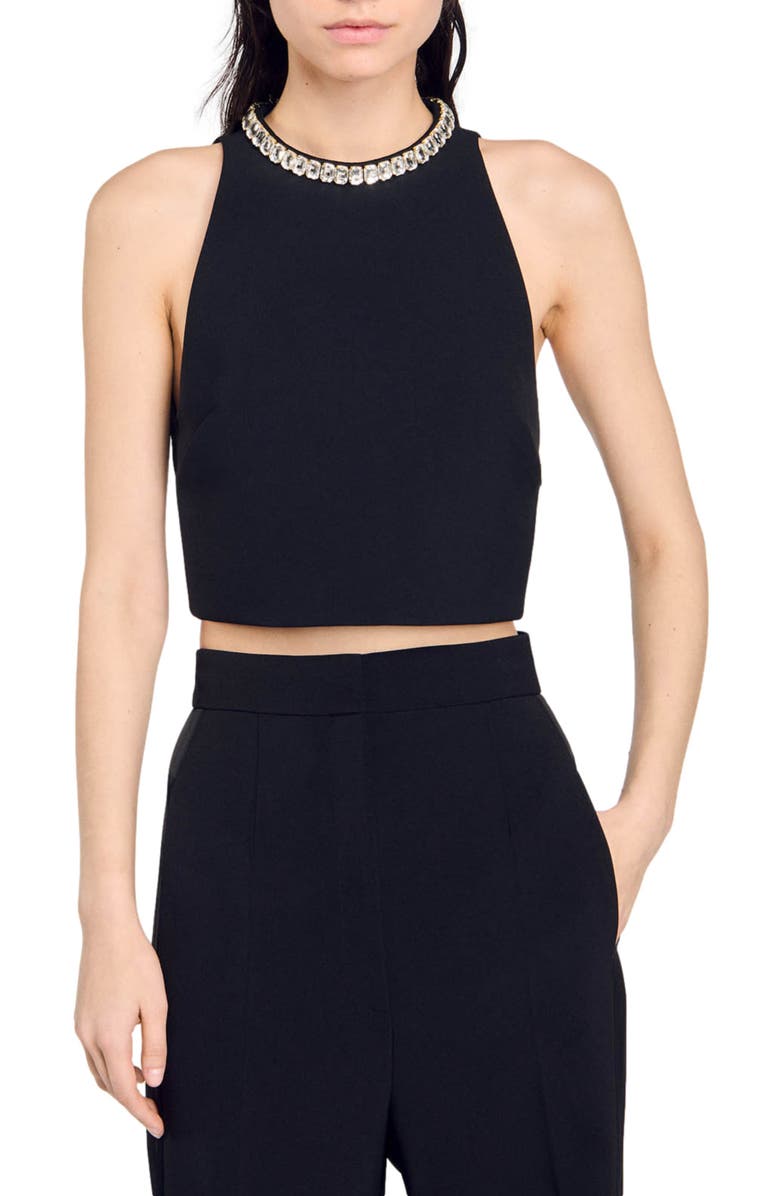 SANDRO Rhinestone crop top, Main, color, 