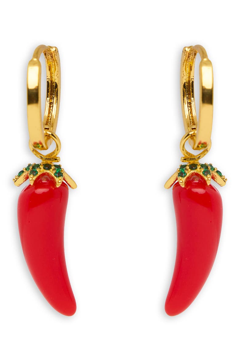 Chili Pepper Charm Huggie Earrings, Alternate, color, RED