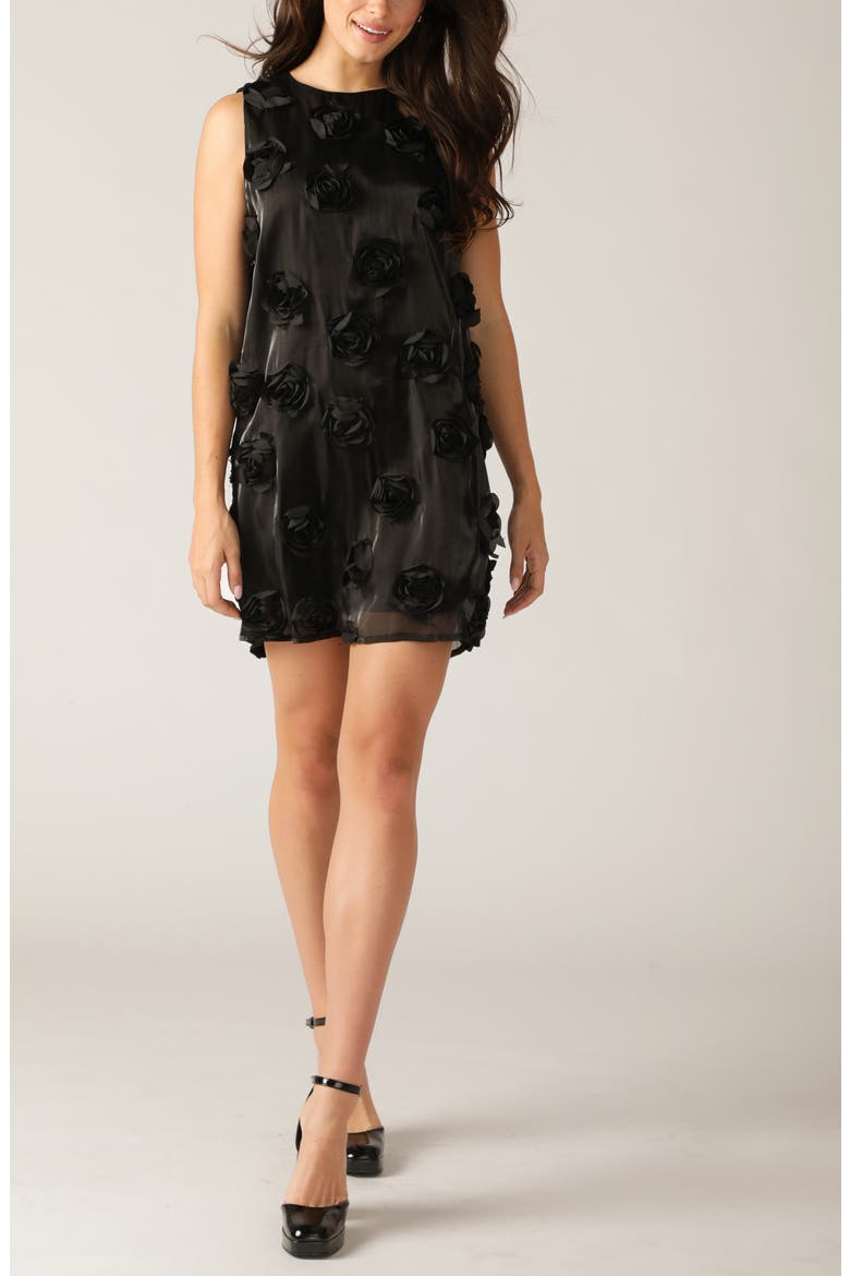 Rosette Appliqué Minidress, Alternate, color, BLACK