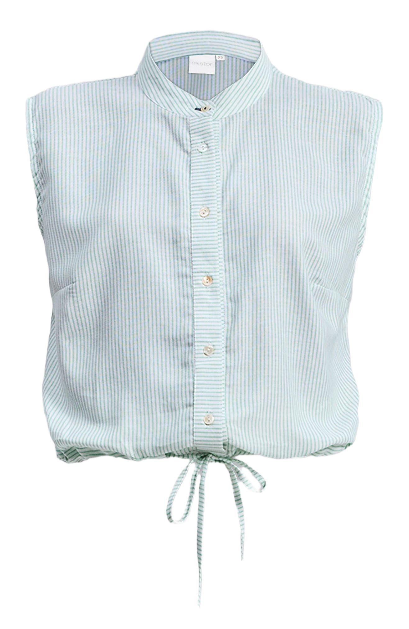Button-down Shirt with Waist Drawstring in Stripes - image 2