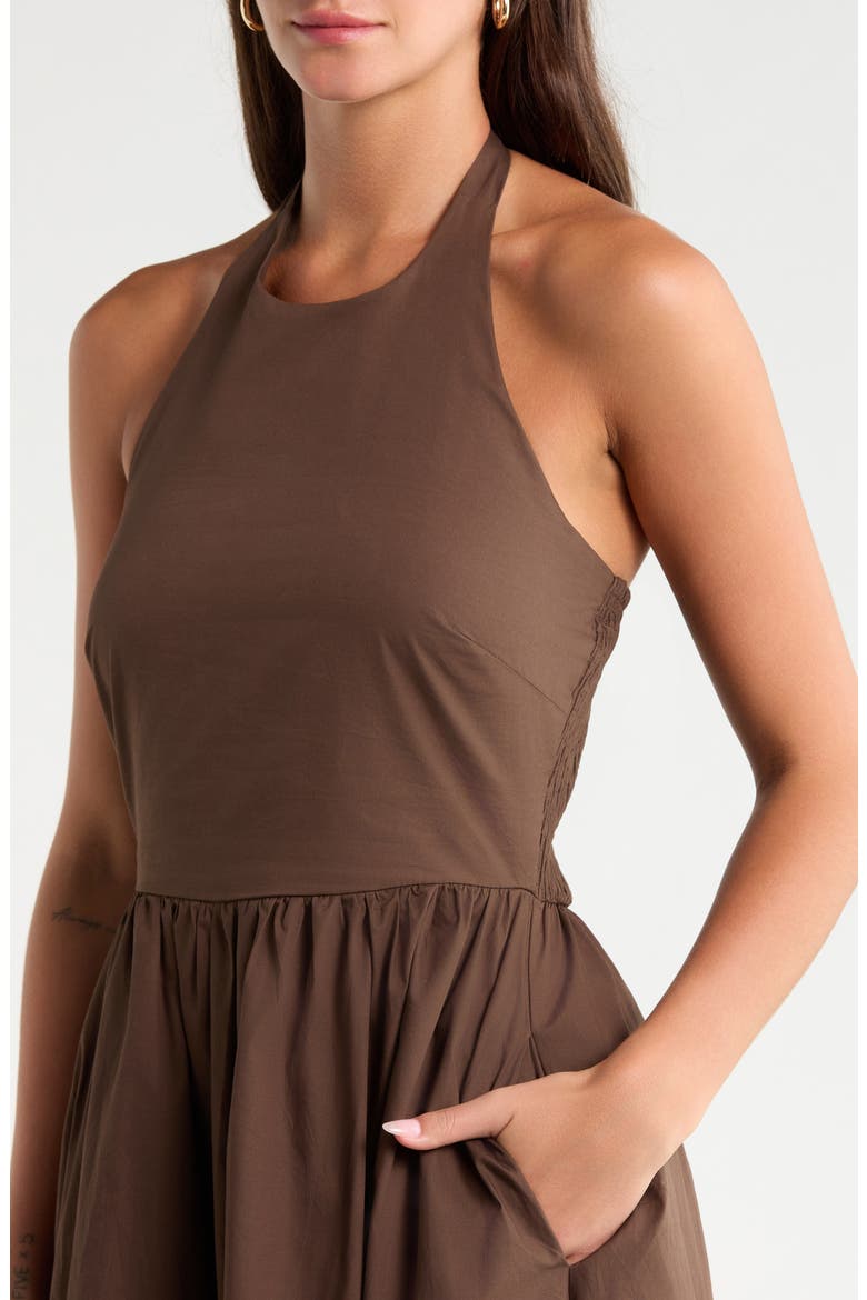 Daine Cotton Halter Midi Dress, Alternate, color, BROWN