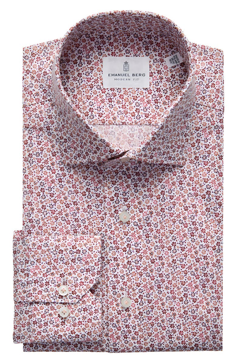 Emanuel Berg Modern Fit Floral Stretch Cotton Dress Shirt, Alternate, color, Red