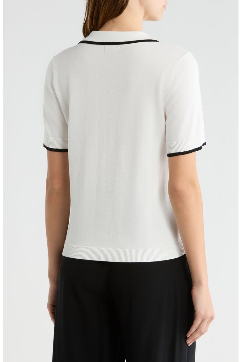 Tipped Johnny Collar Short Sleeve Sweater, Alternate, color, NEW IVORY