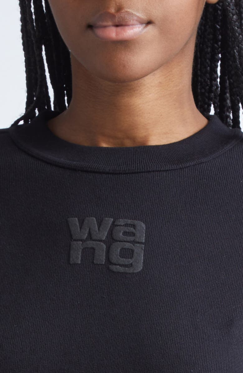 Alexander Wang Stacked Logo Cotton Terry Sweatshirt, Alternate, color, Black