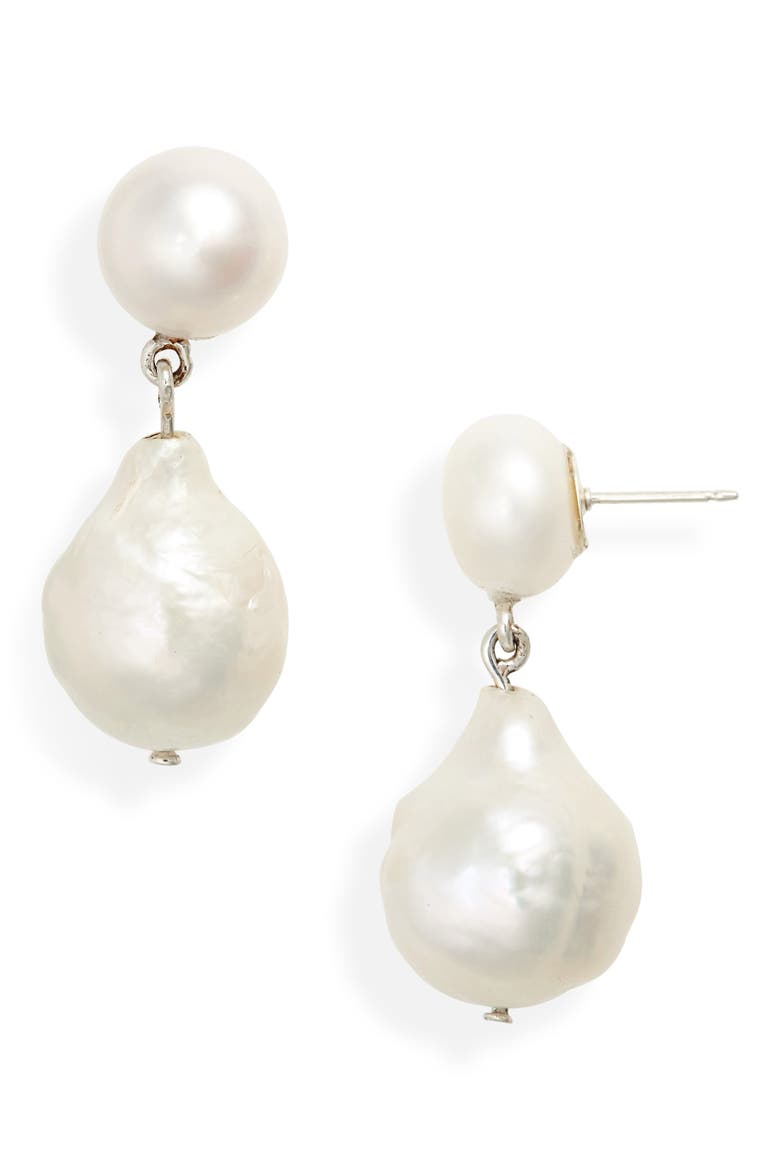 Essential Freshwater Pearl Drop Earrings, Main, color, STERLING SILVER