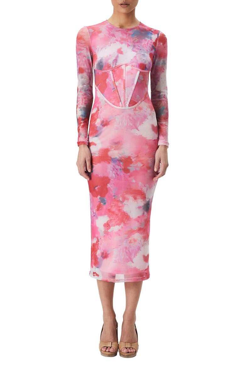 Bardot Lena Long Sleeve Mesh Midi Dress, Main, color, 