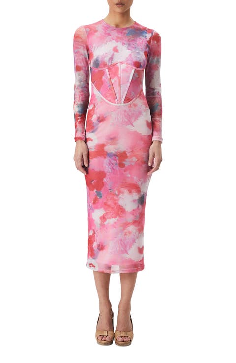 Lena Long Sleeve Mesh Midi Dress