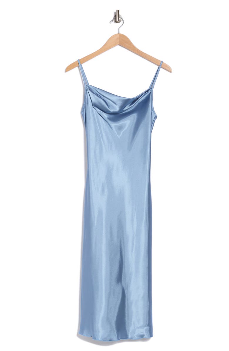 bebe Satin Cowl Neck Midi Dress, Alternate, color, Denim