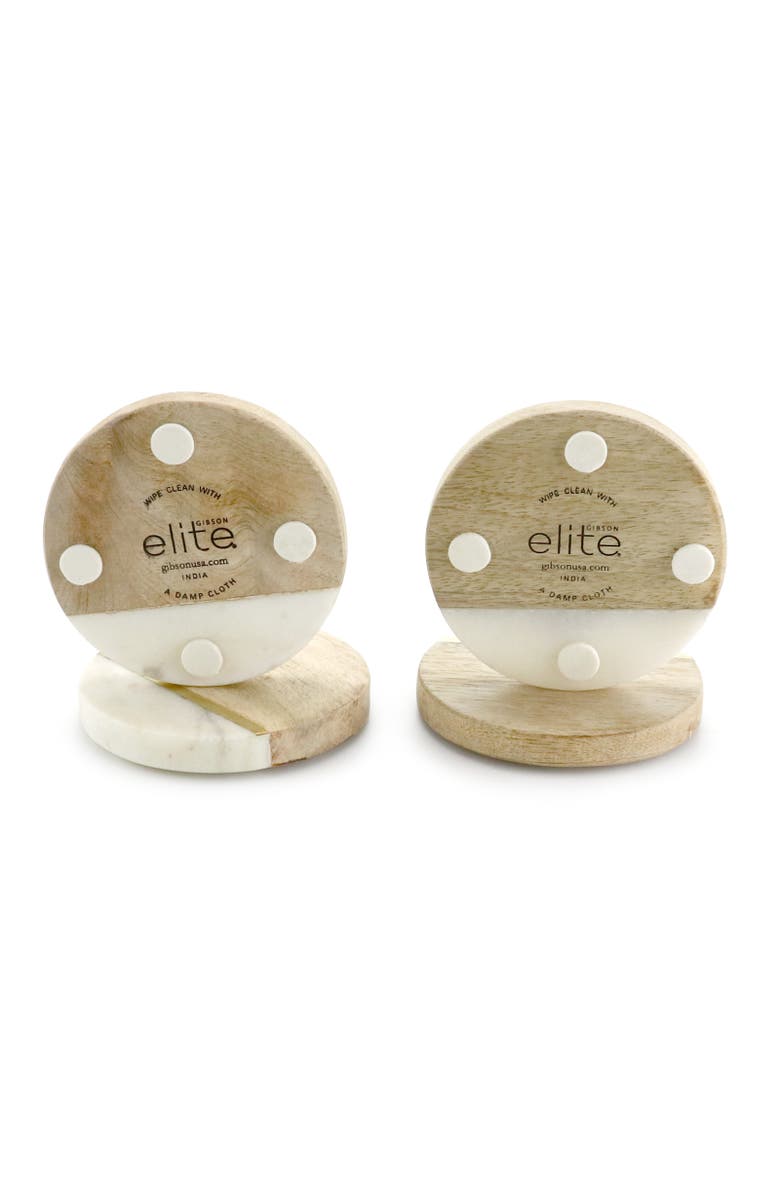 Gibson Elite Pinehurst 4 Piece 4 Inch Inlaid Marble and Wood Coaster, Alternate, color, Beige
