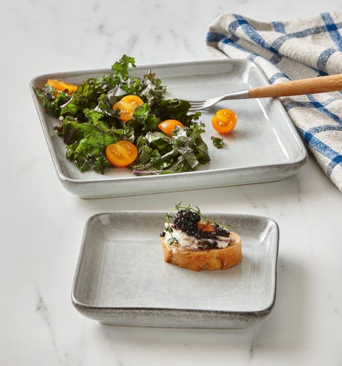 Stinson Light Gray Ceramic Square Serving Plate Small Dishwasher Safe