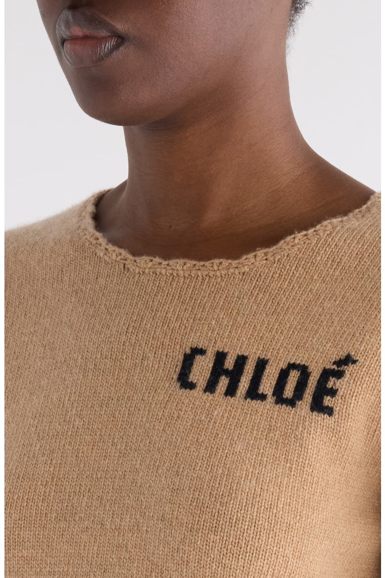 Scalloped Logo Crop Wool & Cashmere Sweater, Alternate, color, BLEACHED BROWN
