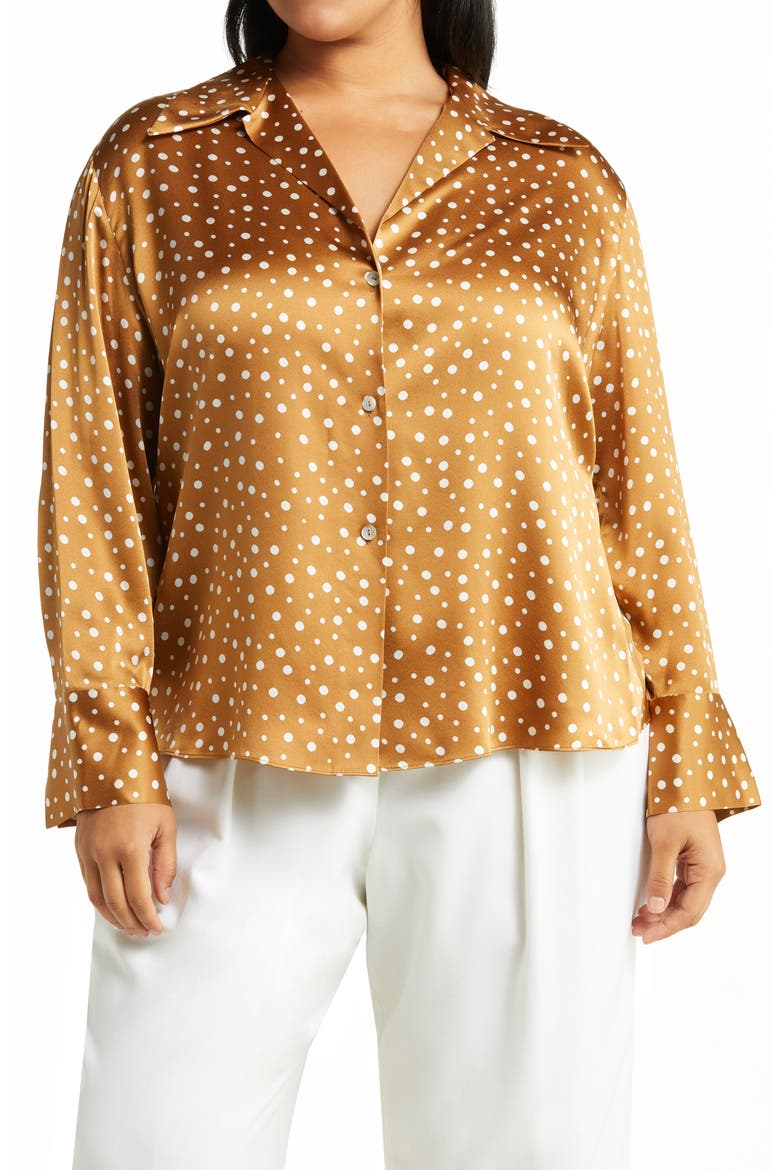 Dot Print Silk Blouse, Main, color, HONEY